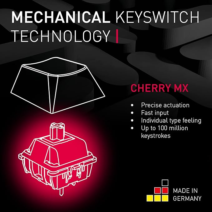 Cherry MX 3.0S Wireless Mechanical Gaming Keyboard. Aluminum Housing Built for Gamers w/MX Brown or Red Switches. RGB Backlit Color Display Over 16m Colors. (Black w/MX Red Switches)