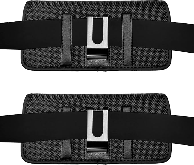 Nylon Cellphone Holster for Samsung Galaxy A32 A33 A53 A54, S22+, S23 FE, iPhone 11 Pro Max, XS Max, TCL ION X ION V - Horizontal Case Canvas Waist Carrying Pouch with Belt Clip/Loops, Black