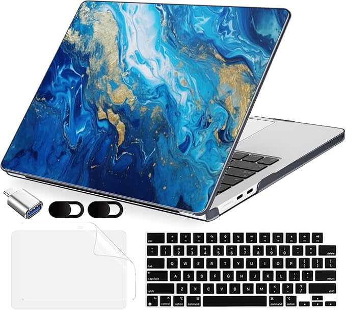 Compatible with MacBook Air 13.6 inch Case, M4 A3240/M3 A3113/M2 A2681 (Released 2025 to 2022), Hard Shell, Keyboard Cover, Screen Protector, Webcam Cover & Type-C Adapter, Oceans