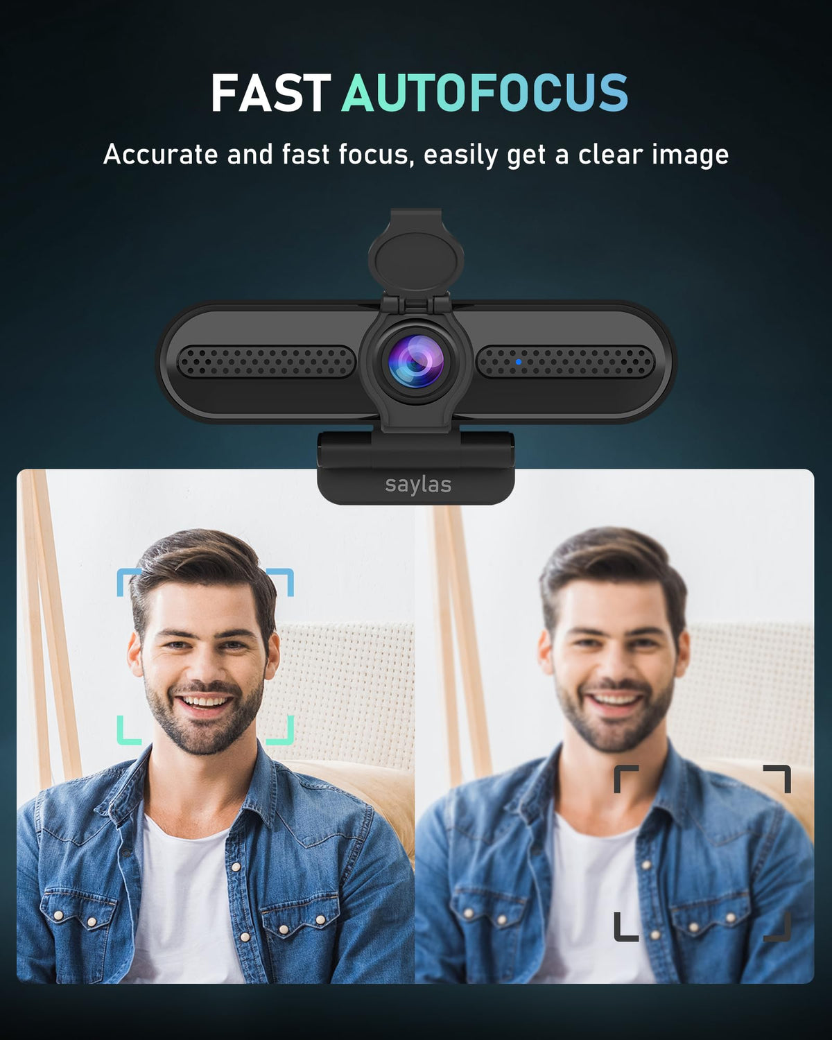 saylas 4K Webcam with Microphone, 78°FOV FHD PC Camera with 4K/2K/30fps, 1080P/60fps, Privacy Cover, USB Web Cam, Autofocus, External Webcam for PC, Computer Web Camera for Laptop, Mac, Zoom