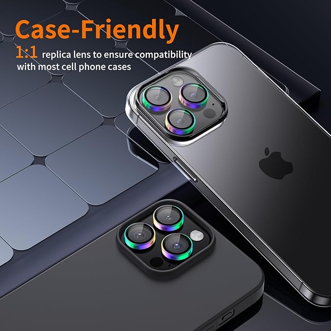 Hoerrye for iPhone 15 Pro Max/iPhone 15 Pro Camera Lens Protector [3+1] [Keep Lens Original Design] 9H Tempered Glass Camera Cover Screen Protector,Colorful Titanium