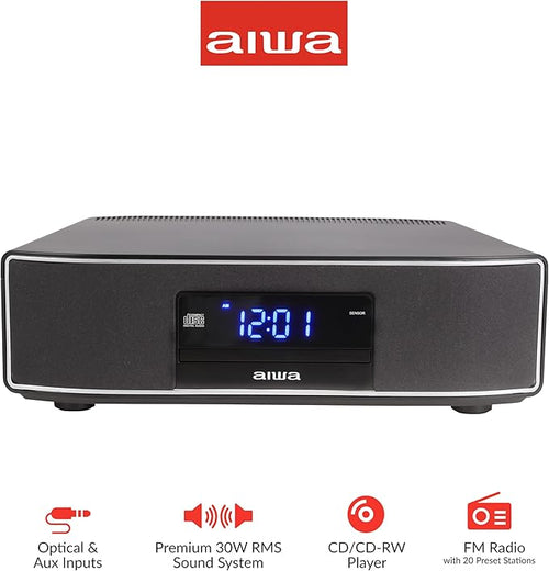 Aiwa - Bluetooth Home Speaker System, 30W RMS, CD Player, FM Radio (Black)
