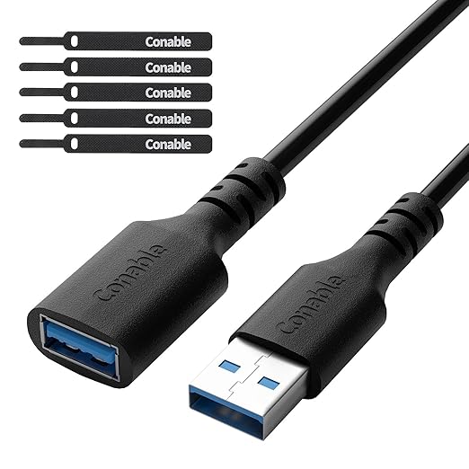 3 Pack USB 3.0 Extension Cable 12 Feet, USB A Male to Female Extender Cord, 5Gbps Data Transfer for Webcam, Printer, Keyboard, Mouse, Flash Drive, Hard Drive, Controller, Black Cable with 5 Cable Ties