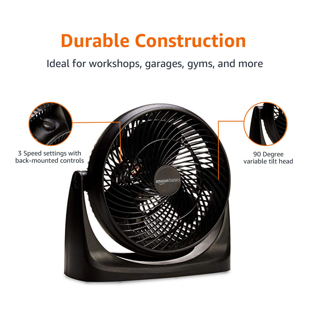 Air Circulator Fan, Desk Fan for Bedroom, Home and Office, With 90-Degree Tilt Head, 3 Speed Settings, Lightweight (4.2 LBS), 70 Watts, Black, 14.8"Wx7.6"Dx14.1"H