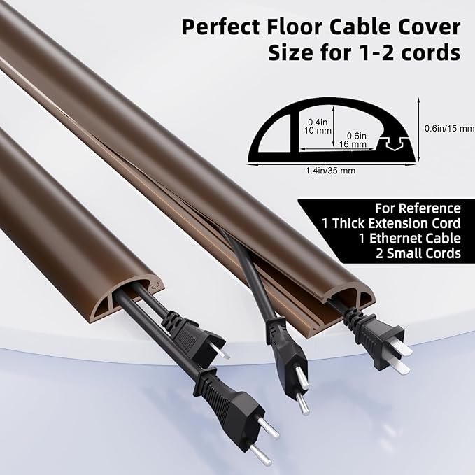 9.8ft Floor Cord Cover, Silicone Wire Hider, Hide Extension Cords, Protect Cords, Prevent Cable Trips, Heavy-Duty Adhesive-Backed Anti-Trip Cable Protector for Floor, Desk & Wall