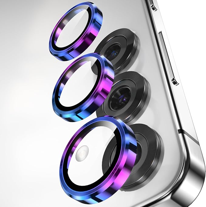 YWXTW Camera Lens Protector for Samsung Galaxy S25 Accessories [1:1 Fit & Ultra Clarity] 9H Tempered Glass Metal Individual Ring Camera Cover Screen Protector for S25, Case Friendly (Multi-Coloured)