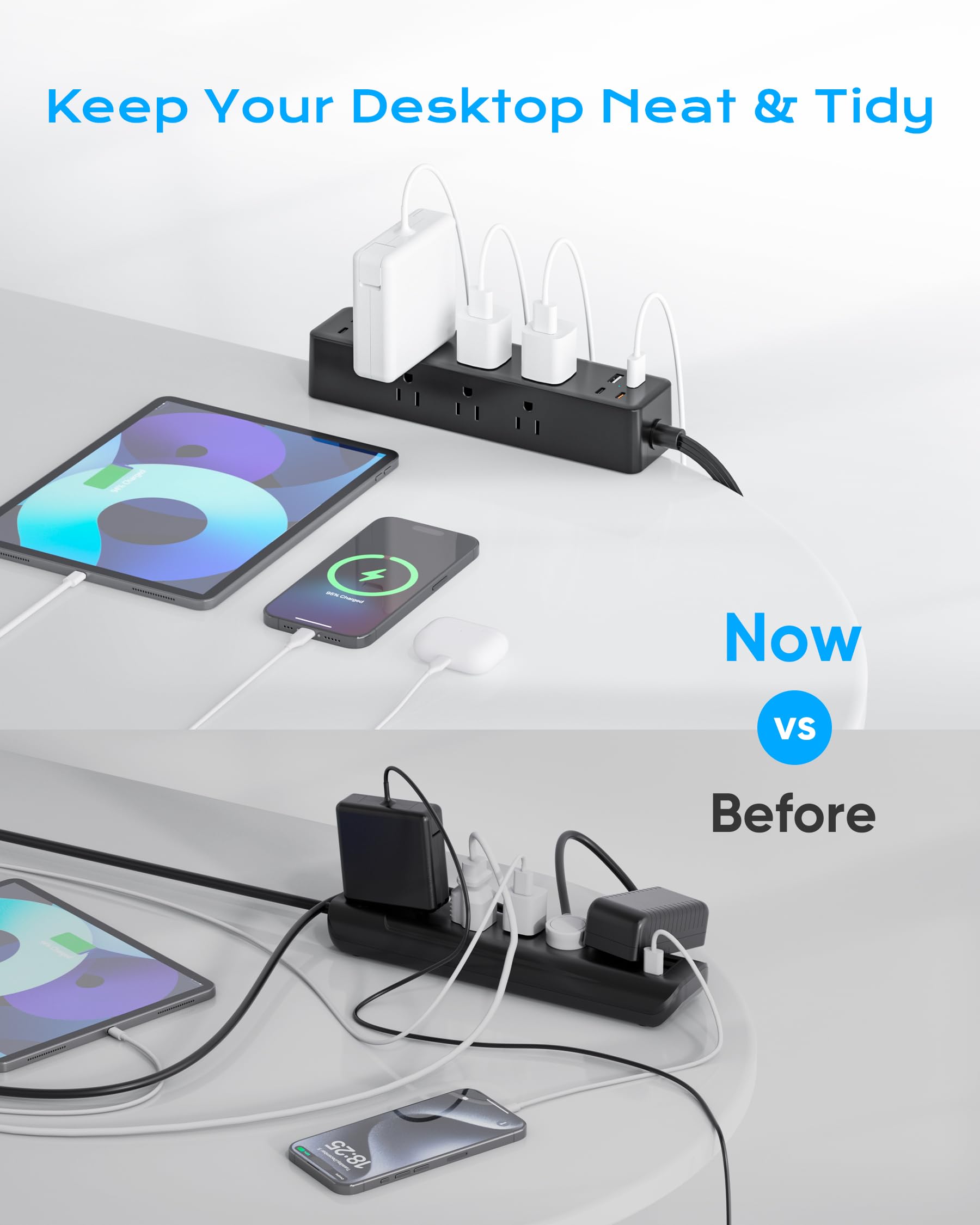 Acozvin Desk Clamp Power Strip 15FT, 40W Total Fast Charging Station