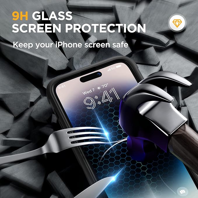 Miracase Magnetic for iPhone 14 Pro Case 6.1 inch, (Compatible with MagSafe) Upgrade Full-Body Clear Phone Bumper Case with Built-in 9H Tempered Glass Screen Protector, Magnetic Classic Black