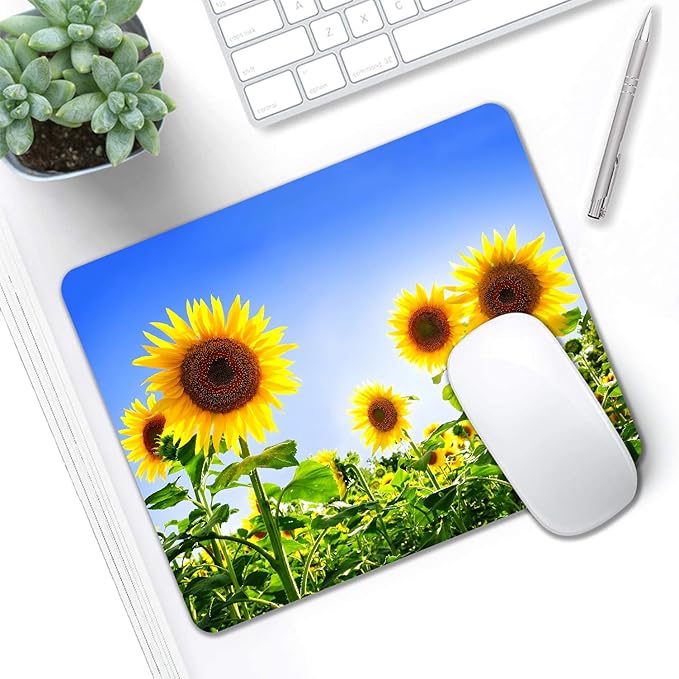 Mouse Pad, Cute Sunflower Plants Floral Mouse Pads for Desk, 9.5" x 7.9" Non-Slip Rubber Base Computer Mousepad with Women, Portable Square Design for Wireless Mouse and Pad Laptop Office & Travel