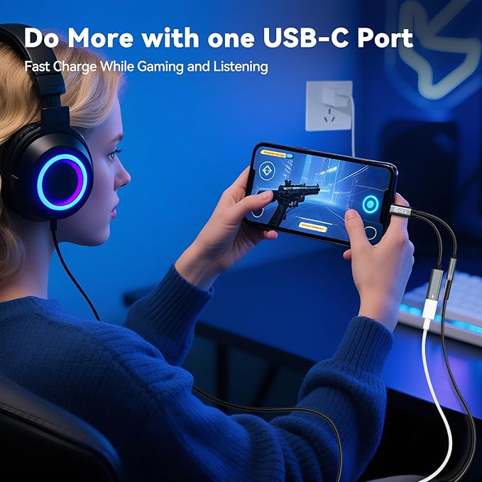 USB Type C to 3.5mm Headphone and Charger Adapter,2 in 1 USB C to Aux Audio Jack Hi-Res DAC with Charging for Earphones,Compatible with Samsung Galaxy S25/S24/S23/S22+(USB-3.5MM, 5Pack)