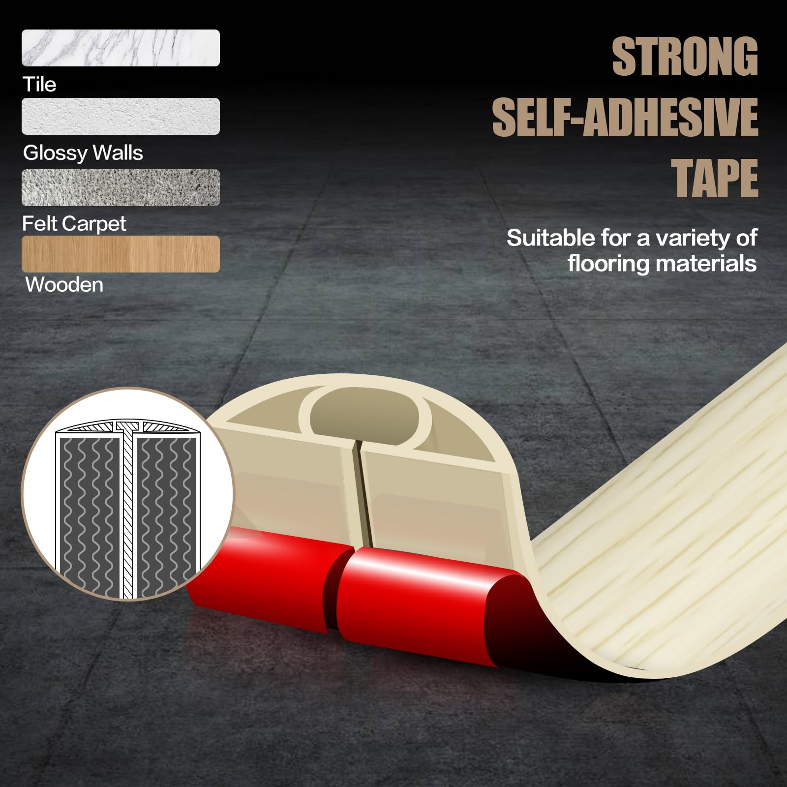 Floor Cord Cover Self Adhesive Cord Hider,3.3FT Cable Management, Extension Strip Protector for Wires, Prevent Cable Trips for Offices, Gyms, Exhibitions Cavity:0.39"(W) x 0.27"(H) Yellow Wood