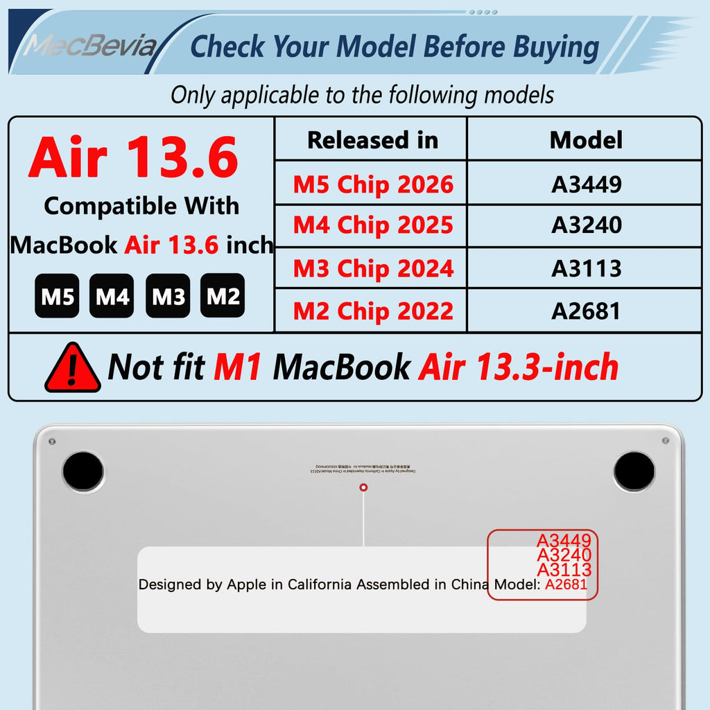 MecBevia Compatible with 2026 M5 MacBook Air 13 inch Case 2026 2025 2024-2022 M5 A3449 M4 A3240 M3 A3113 M2 A2681, Keyboard Cover, Screen Protector, Webcam Cover & Type-C OTG, Sparkly Bows