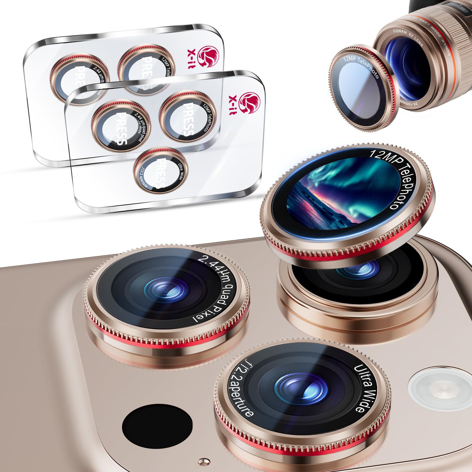X-it 2-Pack Camera Lens Protector for iPhone 17/16/15/14 Pro Max&17/16/15/14 Pro, [Shatterproof & Impact Resistant] 9H High-Alumina Tempered Glass, Anti-Scratch, Dustproof, Strong Adsorption, Case Friendly, Ultra HD Clear
