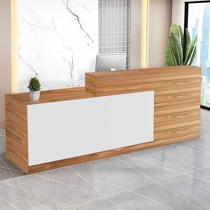 Reception Desk with Counter Modern Checkout Counter with Lockable Drawer Keyboard Tray Receptionist Desk for Office Salon Reception Table S Left 71inch/180cm