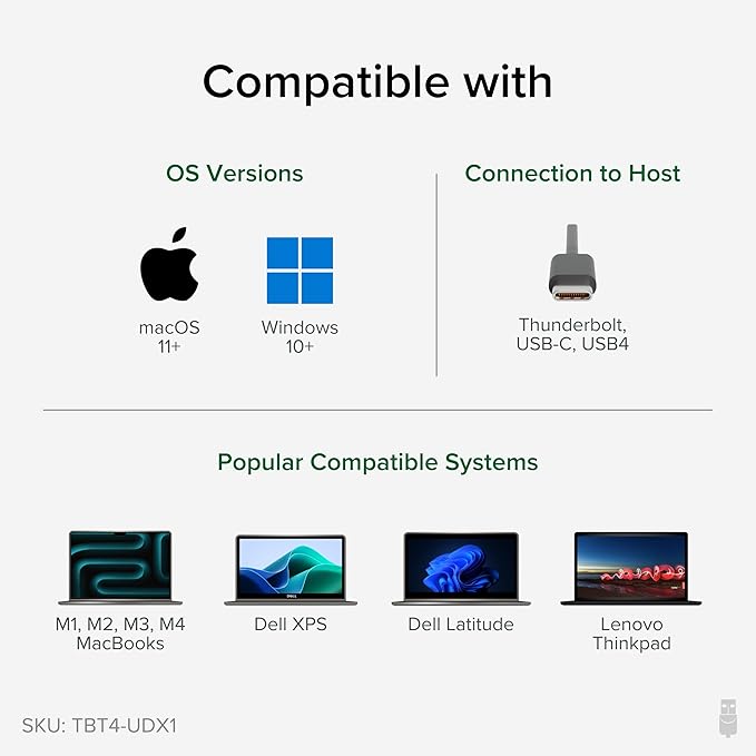 Plugable Thunderbolt 4 Dock for Dual 4K or 8K Display – 100W Charging Docking Station for MacBook Pro and Windows Laptops with 11 Ports, 3X Thunderbolt, Ethernet, USB, and SD Card (TBT4-UDX1)