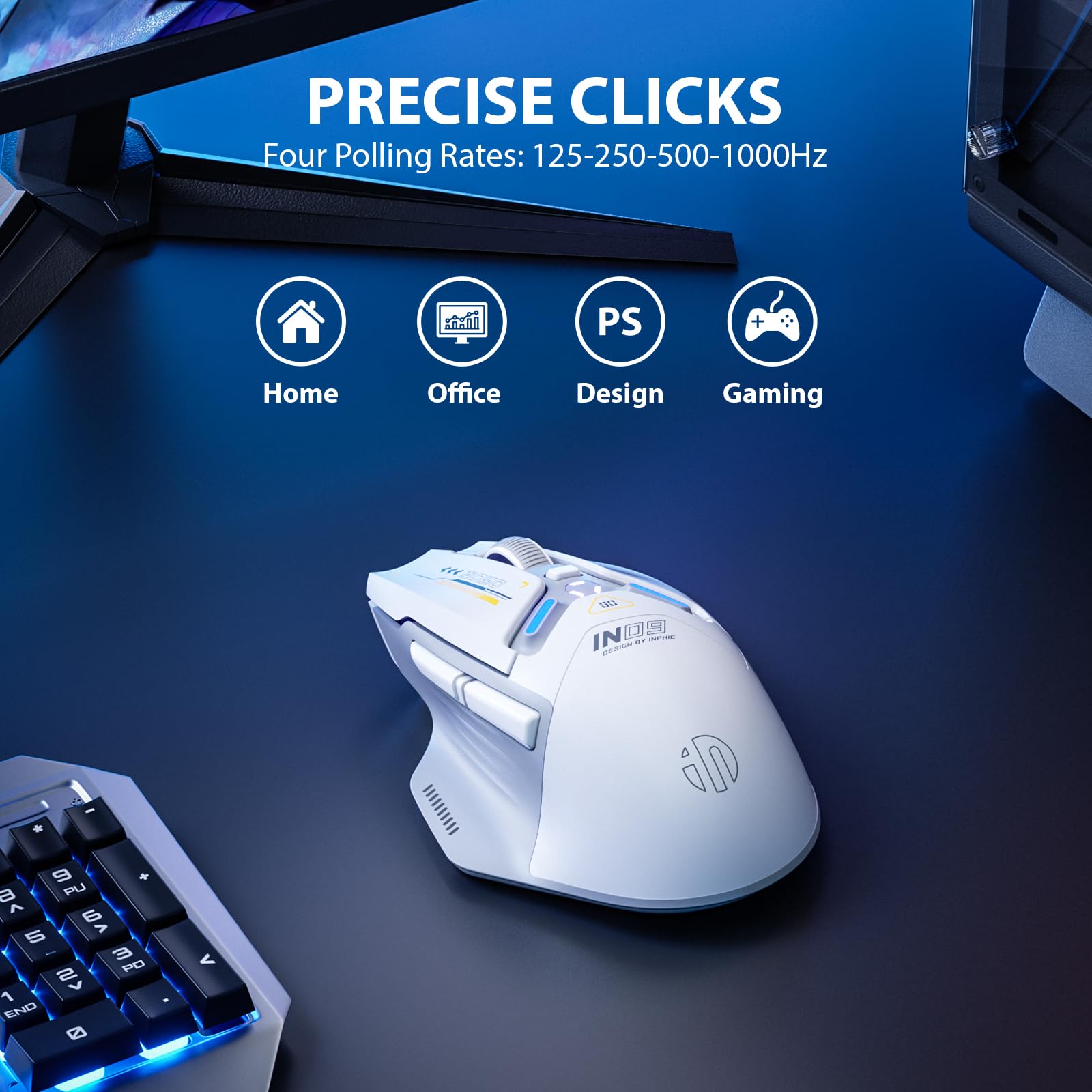 INPHIC IN9 Wireless Gaming Mouse, Real Tri-Mode 2.4G Wireless/Type-C Wired/Bluetooth Mouse, 10k DPl, Fully Programmable, RGB Lighting, Hyperspeed Rechargeable Wireless Mouse for Laptop PC Computer Mac