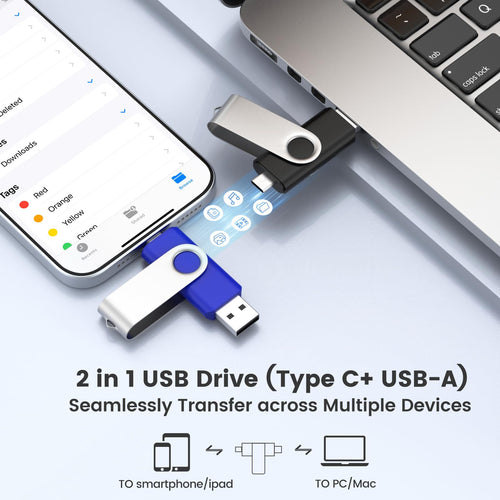 ABLAZE 8GB USB C Flash Drive 10 Pack, OTG USB 2.0+Type C Memory Stick