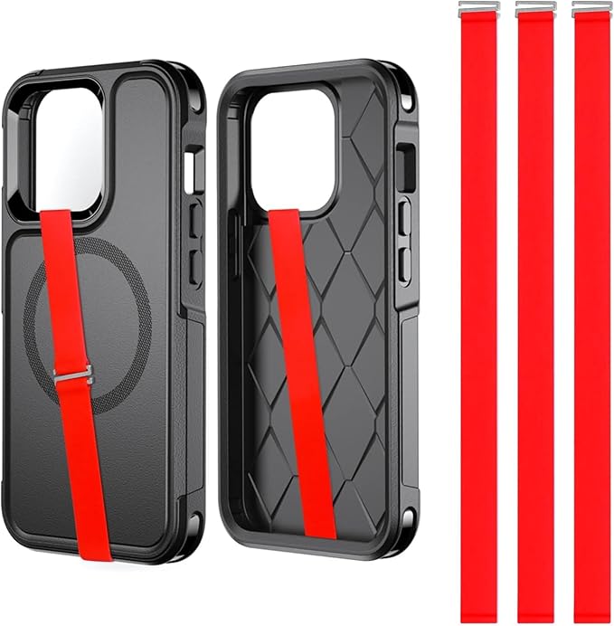 Silicone Phone Strap Holder for Hand, 3pcs Grips for Case with Clip of Phone Finger Grip Strap as Loop Holder for iPhone 15/15 Pro, Android(230, 3 Red)