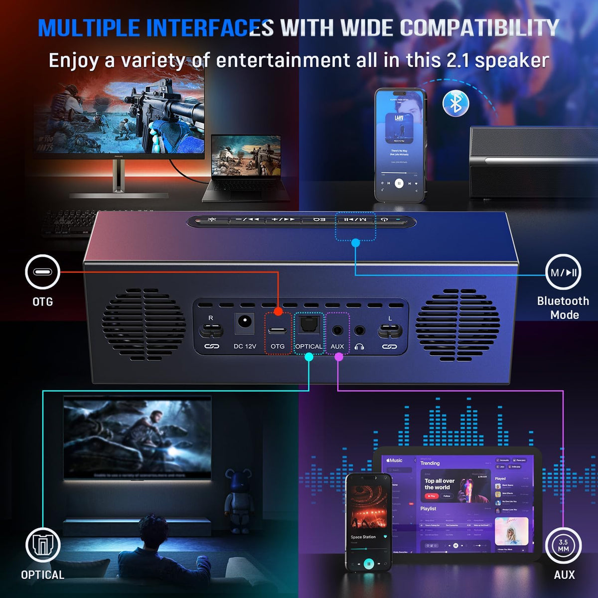 FIFINE AmpliGame A22 2.1 Gaming Computer Speakers with Subwoofer Bluetooth