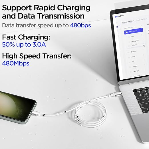 AICase Magnetic Charging Cable, Type C to Type C (6.5 FT) Super Organized Charging Magnetic Absorption Nano Data Cable for Samsung S23/S22/S21/S20 Ultra, MacBook Pro/Air, iPad Pro 12.9 11 Air Mini