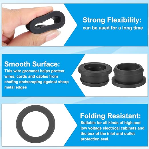 PATIKIL 27mm / 1-1/16 Inch Drill Hole,7/8 Inch ID Rubber Grommets, 3Pcs Top Hat Grommet for Wiring Eyelet Ring Gasket Automotive Firewall Cable Hole Plugs Wires Protection, Black