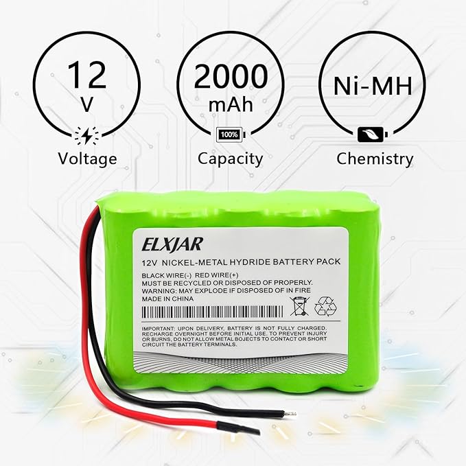 YUTSUJO (2-Pack) 12V 2000mAh Ni-MH Battery Pack with Bare Leads