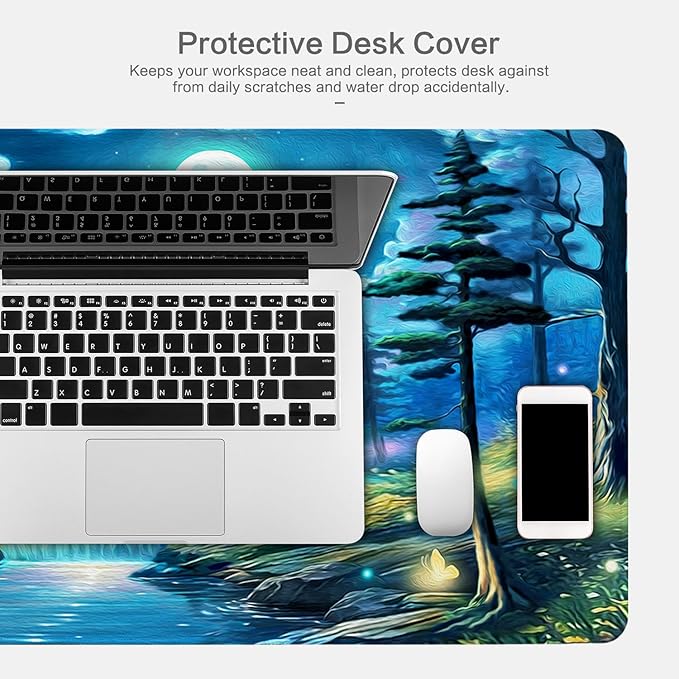 Lokigo Desk Pad, Extended Large Gaming Mouse Pad, Waterproof Starry Night Mouse Pad for Desk Rubber Base with Stitched Edges DeskMatt for Games Laptop Home Decor 31.5"x15.7", Forest Butterfly