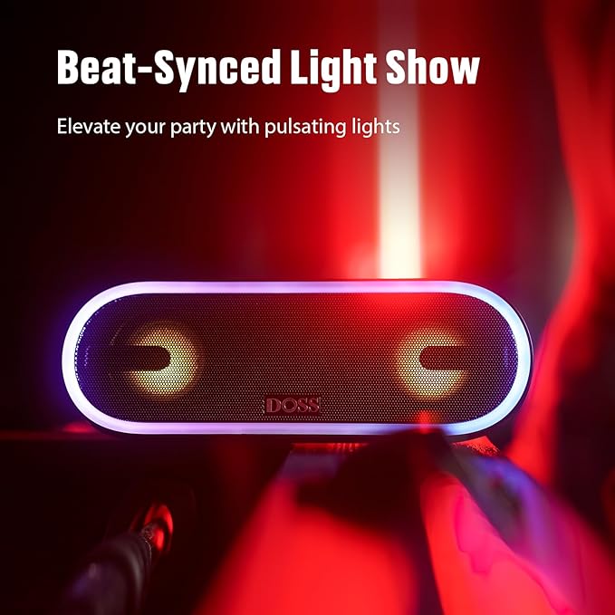 DOSS SoundBox Pro+ P300 Bluetooth Speaker with 40W Stereo Sound, Extra Bass, IPX6 Waterproof, TWS Pairing, Diverse Lights Show, 20H Playtime, Portable for Party, Camping, Beach