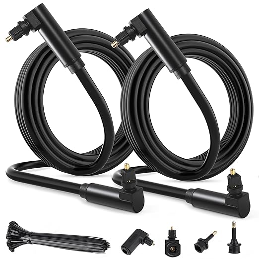 Elecan Optical Audio Cable 4 Ft/2 Pack 90 Degree Angled to Angled Digital Audio Toslink Cable Cord-Fiber Optic-Gold Plated-Flexiable&Durable-for Home Theater,Sound Bar,PS4&Xbox with Adapters+Ties