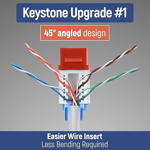 Everest 45° Angled RJ45 Cat5e Keystone Jacks 10-Pack in Orange - Slim Profile Female RJ45 Connectors - Cat 5e Keystone Jack - Compatible with 45° Angled Speed Termination Tool - 45Term (B0BL3GS7ZY)