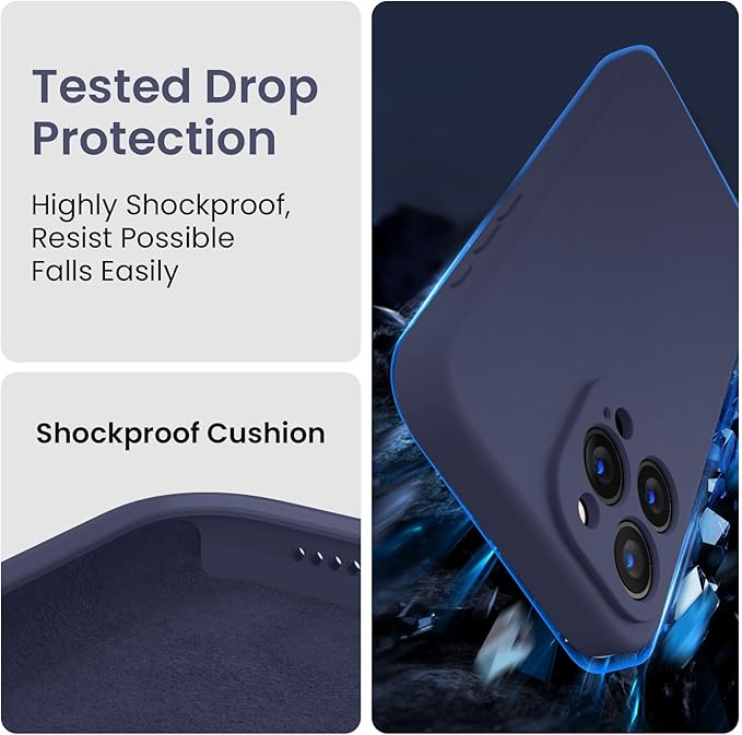 FireNova Designed for iPhone 15 Pro Case, Silicone Upgraded [Camera Protection] Phone Case with [2 Screen Protectors], Soft Anti-Scratch Microfiber Lining Inside, 6.1 inch, Navy Blue