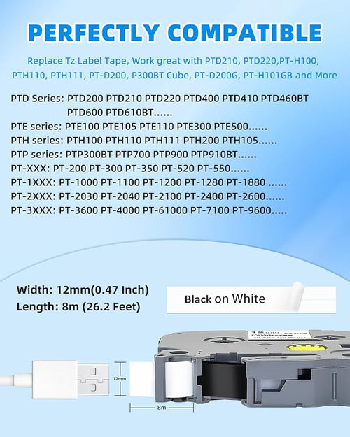 20-Pack Label Maker Tape Refills Replace for TZe-231 12mm 0.47 Laminated White Tze Tz Tape Compatible with Brother P Touch Label Maker PT-D210 PT-H110 PT-D220 PT-1880 1180 2030 Black Ink on White