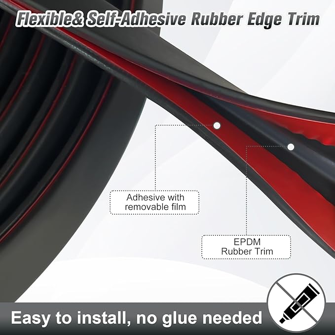 Edge Trim, 1/8" (3mm) Rubber Edge Trim, Black Color, 20Ft