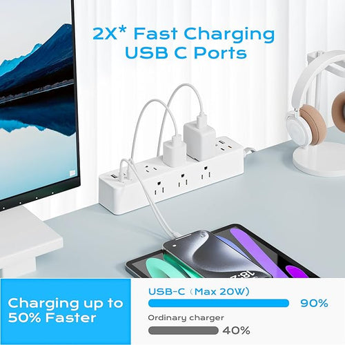 ACOZVIN Desk Clamp Power Strip 10FT, 40W Total Fast Charging Station
