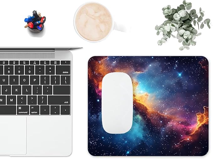 Mouse Pad, Glitter Blue Nebula Galaxy Mouse Pads for Desk, 9.5" x 7.9" Non-Slip Rubber Base Computer Mousepad with Women, Portable Square Design for Wireless Mouse and Pad Laptop Office & Travel