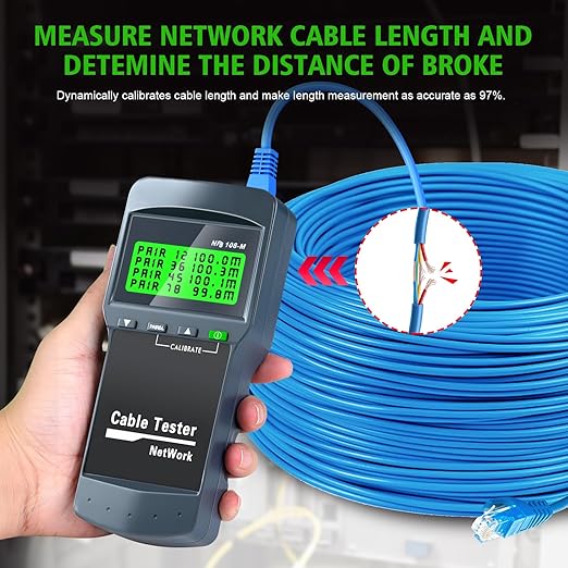 RJ45 Network Cable Tester, VXSCAN 8 Remote Units Network LAN Length Ethernet Cable Tester Kits for Cat5/CAT5e/CAT6/CAT6e - Locate The Breakage Point Length Measurement & Continuity Checking