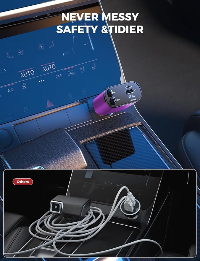 【Upgraded】 SUPERONE Retractable Car Charger 4 in 1, Fast Car Phone Charger with Cord 2.6ft, USB C and Apple Car Charger Adapter, Compatible with iPhone 15/15 Pro Max/14/13/12/11, Galaxy, Pixel