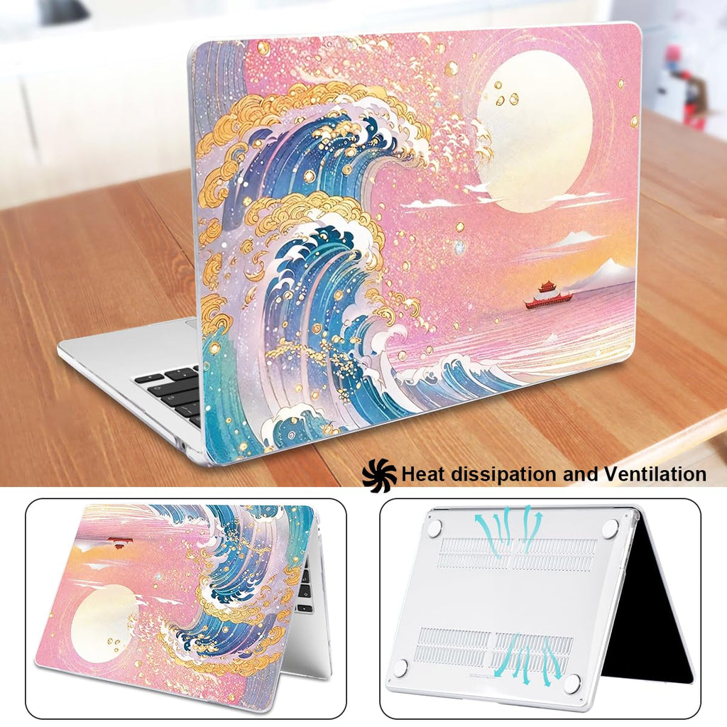 LCMOCICO for MacBook Air 13 Inch Case 2026 2025 2024 2023 2022 Release M5 A3449 M4 A3240 M3 A3113 M2 A2681, Scratch Resistant Plastic Hard Shell Case for MacBook Air 13.6 M5, Sunset Glow Waves