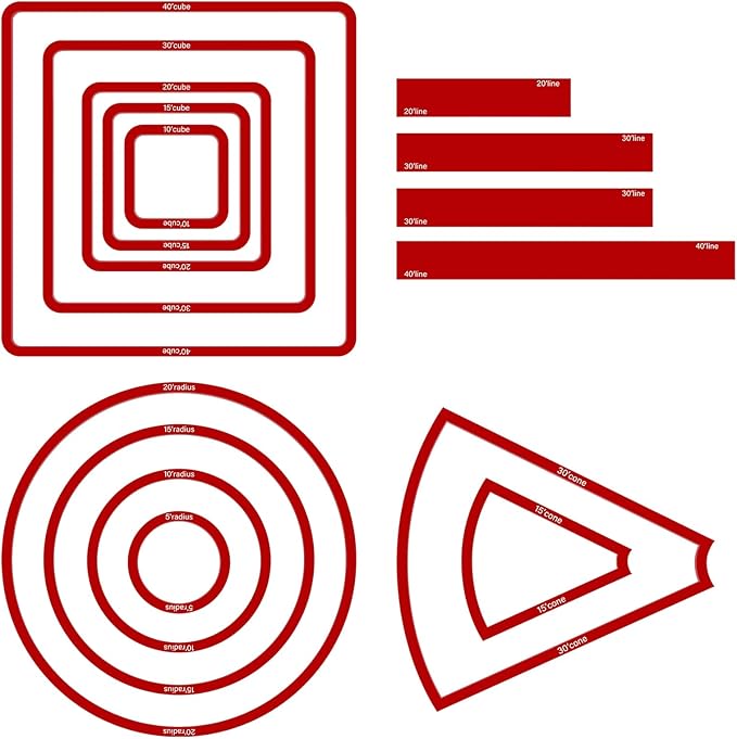 Sintuff 15 Pcs Spell AOE Damage Template Translucent Acrylic Area of Effect Spell Set Include 5 Cube 4 Circle 2 Cone 4 Line Templates for Gifts Tabletop RPG Gaming Accessories(Red)