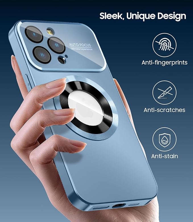 Magnetic for iPhone 13 Pro Case, Built-in Camera Lens Protector, Compatible with MagSafe, Logo View, Military Grade Protective Phone Cover, Sierra Blue