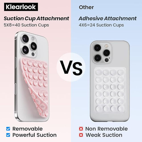 2PCS Silicone Suction Cup Phone Case Mount Double Sided, Hands-Free Phone Accessories Holder for Selfies and Videos, Silicon Sticky Phone Grip for iPhone and Android, Transparent&Light Pink