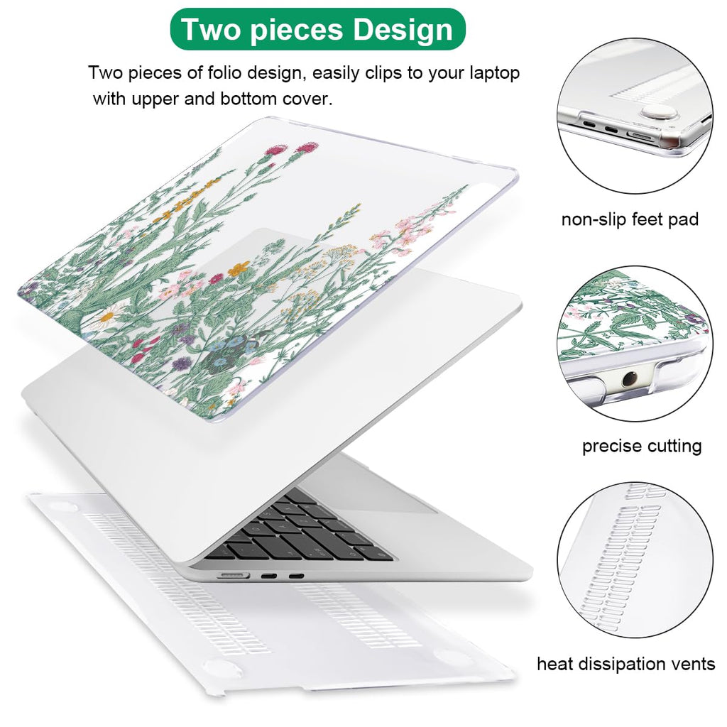 LCMOCICO for MacBook Air 13 Inch Case 2026 2025 2024 2023 2022 Release M5 A3449 M4 A3240 M3 A3113 M2 A2681, Scratch Resistant Plastic Hard Shell Case for MacBook Air 13.6 M5, Green Plants Flowers