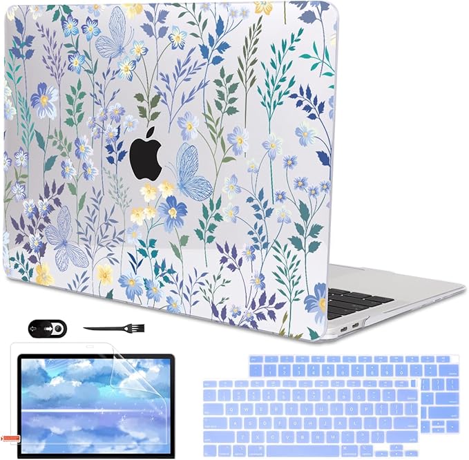 Compatible with 2021 2020 MacBook Air 13 inch Case M1 A2337 A2179 A1932 2018 2019 Release, Pattern Plastic Hard Shell Case & Keyboard Cover for Mac Air 13 Touch ID, Meadow Wildflower