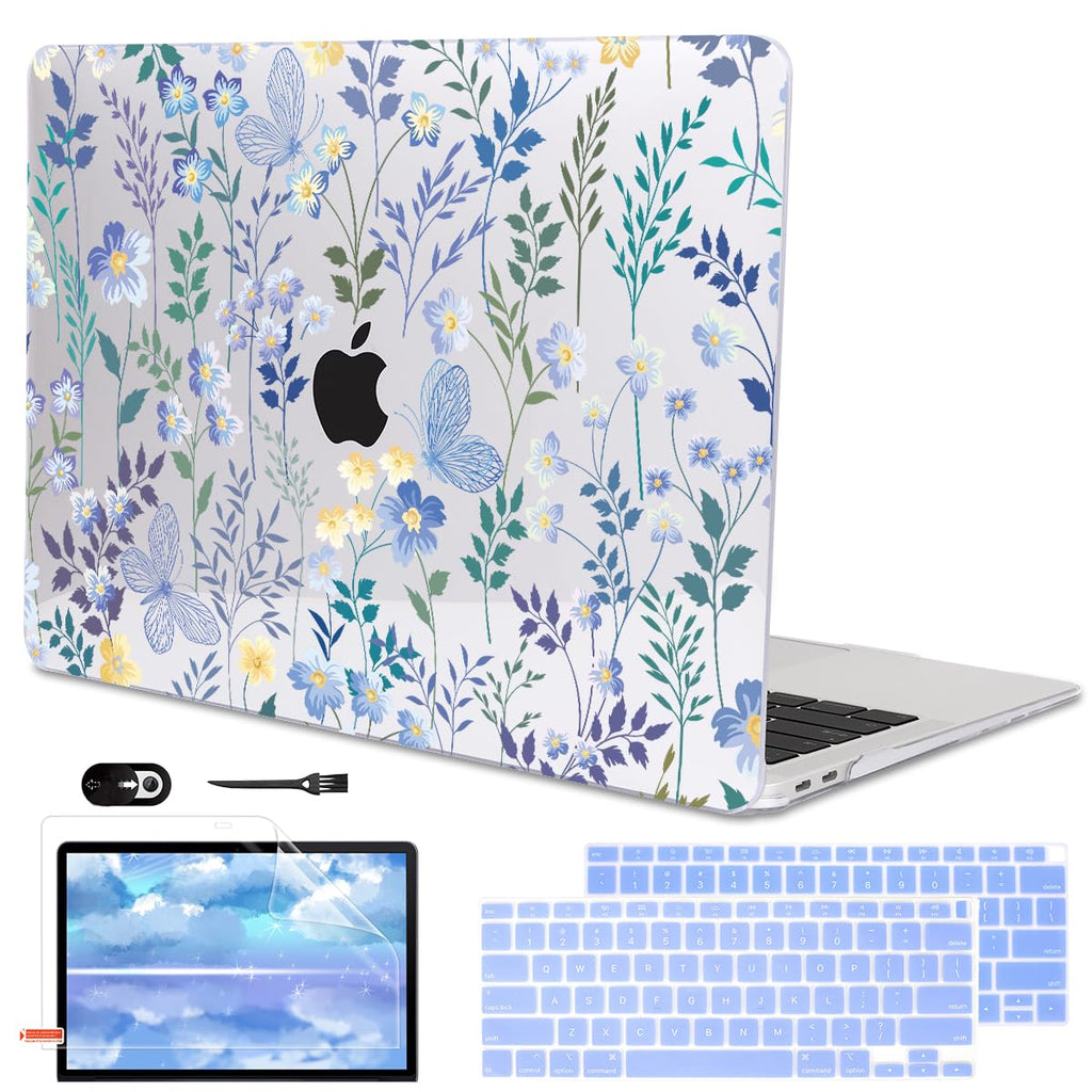 LCMOCICO Compatible with 2021 2020 MacBook Air 13 inch Case M1 A2337 A2179 A1932 2018 2019 Release, Pattern Plastic Hard Shell Case & Keyboard Cover for Mac Air 13 Touch ID, Meadow Wildflower