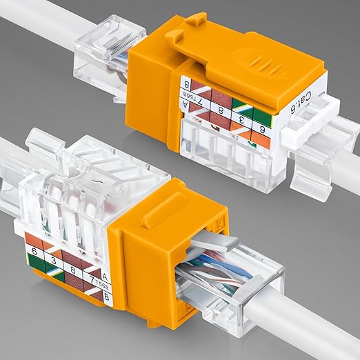 Everest 45° Angled RJ45 Cat6A Keystone Jacks 50-Pack in Yellow - Slim Profile Female RJ45 Connectors - Cat 6A Keystone Jack - Compatible with 45° Angled Speed Termination Tool - 45Term (B0BL3GS7ZY)