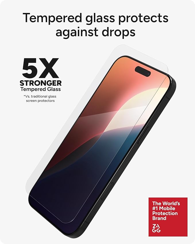 ZAGG Glass Elite Screen Protector for iPhone 16 Plus / 15 Plus - 5X Stronger, Reinforced Edges, Ultra-Strong Tempered Glass, Scratch Resistant, Anti-Smudge, InvisibleShield,, Easy Installation, Eco-Friendly