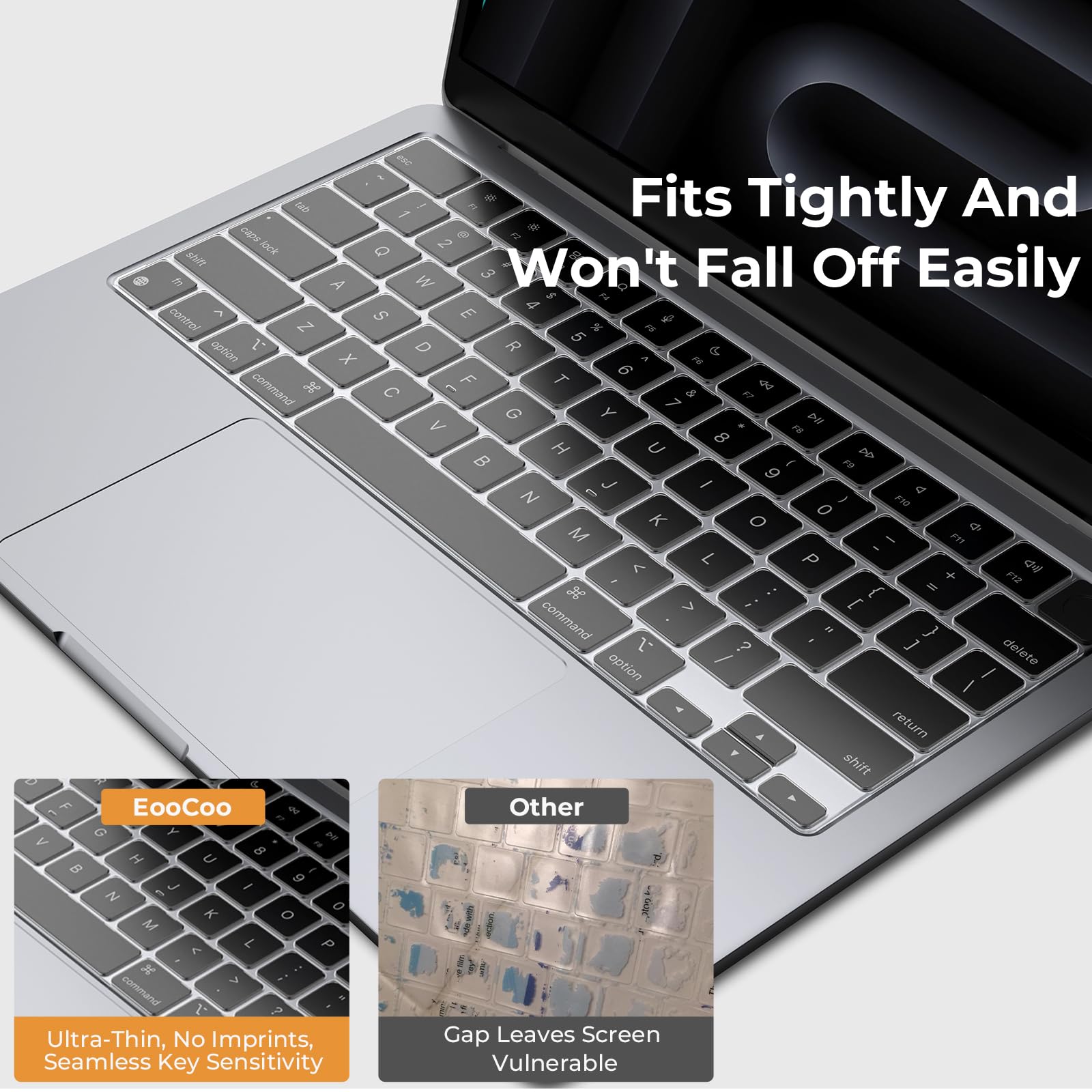 EooCoo Premium Keyboard Cover Skin Protector, Laptop Accessories Compatible with 2026 2025 2024 2023 2022 2021 M5-M1 Pro/Max MacBook Pro 14/16, M5-M2 MacBook Air 13/15, 2026 MacBook Neo 13, Clear