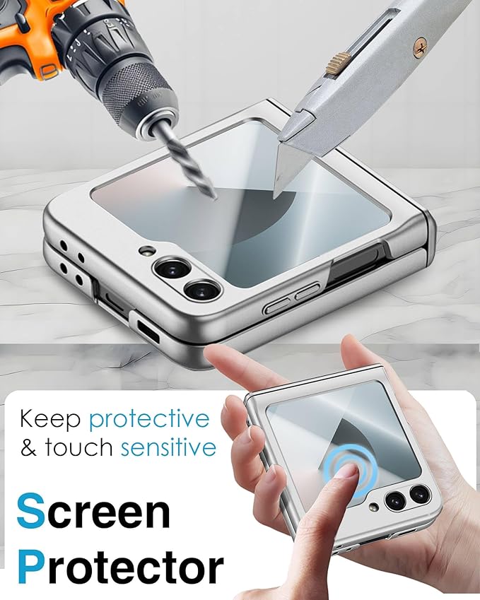 STORMTAL for Samsung Galaxy Z Flip 6 Case/Z Flip 7 FE Case, Hinge Protection, Built-in Screen Protector, Wireless Charging, Slim Rugged Phone Protective Case for Galaxy Z Flip 6 Silver