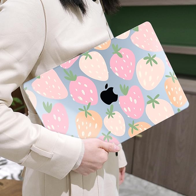 MEEgoodo for M4/M3/M2 MacBook Air 15.3 inch Case 2025 2024 2023, Case Fit Model (A3241/A3114/A2941) for MacBook Air 15 inch, Laptop Hard Shell with Keyboard Cover, Cute Drawn Strawberries