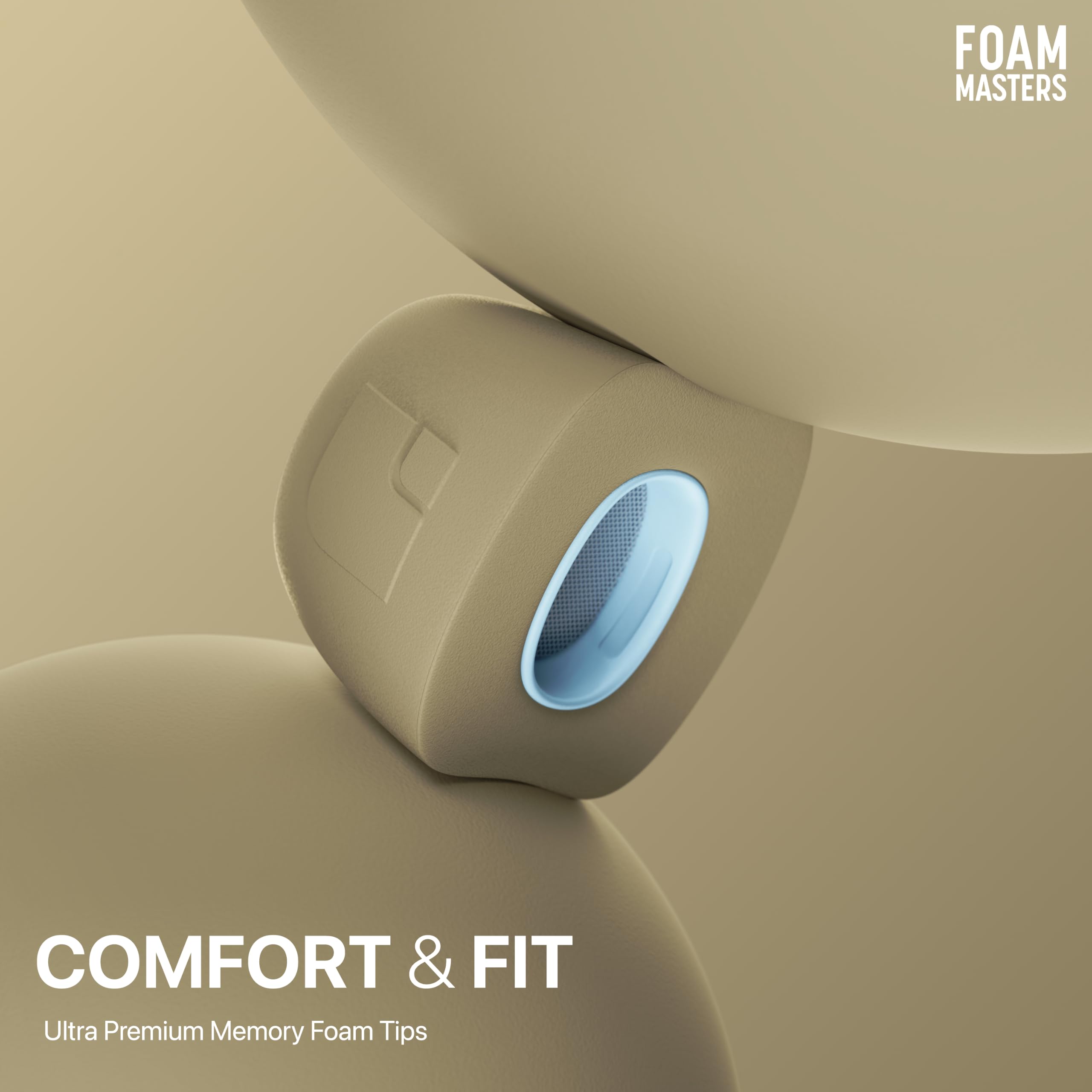 Foam Masters Ultra-Premium Memory Foam Ear Tips for AirPods Pro 1st & 2nd Gen | 3 Pairs | New Ver. | Secure Fit | Super Comfort | Better Noise Cancel | Replacement Buds (Assorted S/M/L, FDE Tan)